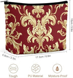 Fashion Zipper Cosmetic Case, Portable Makeup Case, Personality Toiletry Bag, Travel Cosmetic Toiletry Bag Flower Red Gold Floral Classy Burgundy Antique