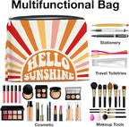 Inspirational Gifts Hello Sunshine Makeup Bag, Positve Gifts for Women, Boho Sunrise Sunshine Zipper Makeup Pouch