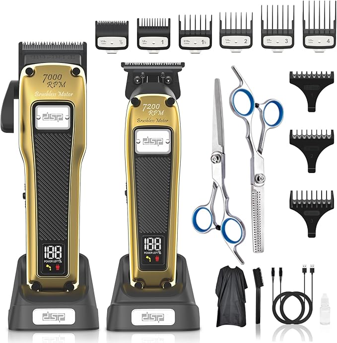 DSP Hair Clipper for Men Professional, BLDC Motor & DLC Coated Detachable Blade, Cordless Hair Trimmer Set for Barber with Charging Base, Men Hair Product Gift Set