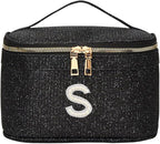 EURYNOME Makeup Bag with Custom Letter S, Water-Resistant Travel Organizer Pouch, (8.3x5.1x5.1 Inch) Cosmetic Case for Women