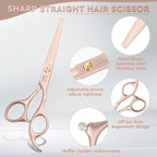 JASON Professional 10-Piece Haircut Scissors Set - 6.7" Thinning/Texturizing Scissors, Straight Shears for Men, Women & Home Salon (30 Teeth, Rosegold)