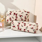 SOIDRAM Makeup Bag Floral Cosmetic Bag Cute Makeup Pouch 1Pcs Large Capacity Makeup Bags and 1Pcs Makeup Brushes Storage Bag Travel Toiletry Bag Organizer