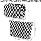 Travel Makeup Bag, Checkered Cosmetic Bag Make Up Organizer Case for Women, Small Toiletry Bag Skincare Pouch for Toiletries Accessories Brushes, 2PCS