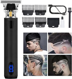 Professional Hair Trimmer for Men, Beard Trimmer Hair Clippers for Men, Cordless Rechargeable Hair Trimmer Metal Body Cutting Grooming Kit,Beard Shaver Barbershop (Black with LCD)