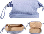 Abiudeng Large Capacity Makeup Bag Ladies Cosmetic Bag Travel Bag with Compartments Portable PU Leather Travel Makeup Bag with Handle