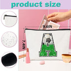 Soccer Gifts Initial Makeup Bag Monogrammed Cosmetic Bag Letter A Zipper Pouch Soccer Accessories for Girls Women Soccer Player Coach Friend Soccer Stuff Graduation Birthday Gifts