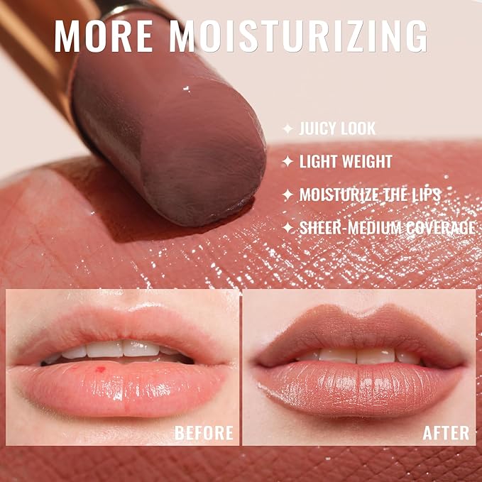 Oulac Shine Red Lipstick for Women, 2 in 1 Glossy Light Red Tinted Lip Balm, Hydrating Lipstick for Dry Lips, Moisture Shine Juicy Finish Vegan 2.2g/0.07oz (17)