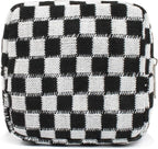 Small Black Makeup Bag for Purse, Mini Checkered Cosmetic Bag Zipper Cute Make Up Pouch Travel Toiletry Bag Quilted Aesthetic Accessories Makeup Storage Bag Organizer for Women Girls