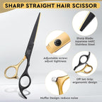 JASON Professional 10-Piece Haircut Scissors Set - 6.5" Thinning/Texturizing Scissors, Straight Shears for Men, Women & Home Salon (30 Teeth, Black & Gold)