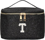 EURYNOME Makeup Bag with Custom Letter T, Water-Resistant Travel Organizer Pouch, (8.3x5.1x5.1 Inch) Cosmetic Case for Women