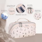 BOYATU Travel Makeup Bag Cosmetic Bags for Women: 3 Pcs Set Portable Make up Bag with Handle - Vegan Leather Toiletry Bags with Compartments - Makeup Organizer for Travel Essentials(L-4-White)