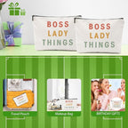 2pcs Boss Lady Gifts for Women Makeup Bag, Boss Lady Cosmetic Bag Thank You Gift from Coworker Mentor Supervisor Leader Christmas Birthday Retirement Gifts