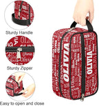 Custom Makeup Toiletry Bag, Personalized Red Travel Cosmetic Organizer Case Portable Bag with Zipper
