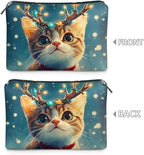 COEQINE Christmas Purses for Women Leather Cosmetic Pouch Small Travel Makeup Bag Water Proof Phone Pouch with Zipper Waterproof Toiletry Bag Make up Bag Birthday Gifts for Womens