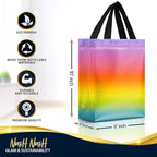 Nush Nush Rainbow Gift Bags Medium Size – Set of 12 Pastel Gradient Reusable Gift Bags With Holographic Finish - Ideal Goodie Bag for Kids Birthday Party, Girl Party Favors, Thanksgiving - 8x4x10