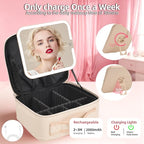 Travel Makeup Bag with LED Mirror,Removable Mirror with 3 Color Modes,Portable makeup travel organizer for Women,Makeup Case with 8 Adjustable EVA Dividers,Cosmetic Train Case with Lighted Mirror