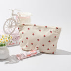 Cosmetic Bags for Women - Corduroy Cosmetic Bag Aesthetic Women Handbags Purses Smile Dots Makeup Organizer Storage Makeup Bag Girls Case Bags (Flowers-Beige strawberry)