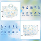2Pcs Cotton Quilted Makeup Bag for Women Girls Large Small Travel Floral Cosmetic Bags Set Cute Coquette Zipper Makeup Pouch for Purse Aesthetic Cloth Flower Storage Toiletry Bag Organizer