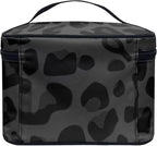 Black Grey Animal Cheetah Leopard Pattern Makeup Bags for Women Large Capacity Travel Organizer Storage Toiletry Pouch with Zipper and Carry Handle Portable Cosmetic Bag