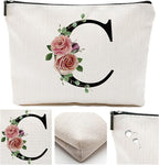 Initial A-Z Personalized Letter Makeup Bag, Monogrammed Bridesmaid Gifts/Presents Cosmetic Bag, Portable Stationery Storage Organizer Pouch, Friendship Love Travel Makeup Bags