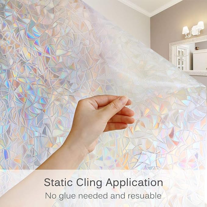 Volcanics Rainbow Window Film - Static Clings, 3D Decals & Stickers for Glass Doors, Heat Control & Anti UV, 35.4 x 98.4 Inches