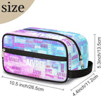 Personalized Name Makeup Bag, Custom Women Cosmetic Travel Toiletry Bag Pouch Organizer for Vacation Weekend, Painted Blue Pink Watercolor