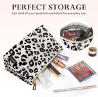 Aosbos Premium Small Makeup Bag, Compact Cosmetic Pouch, Travel-Size Make UP Case for Women, Leopard