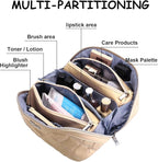 BOYATU Travel Makeup Bags for Women Cosmetic Bag: Puffy Make up Bags Set of 3 - Vegan Leather Makeup Organizer - Waterproof Large Toiletry Bag with Compartments - Travel Essentials (H-2-Khaki)