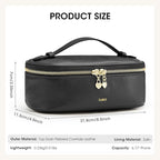 Kattee Makeup Bag for Women, Leather Cosmetic Bag, Working Makeup Bags for Ladies with Handles, Portable Travel Toiletry Bag,Black