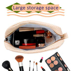 GFU Cosmetic Bags for Women, Seersucker Cosmetic Bag, Travel Toiletry Stripe Makeup Bag, Large Women Aesthetic Organizer Storage Pouch, Girls Handbags Purses, Orange