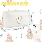 Gifts for Girls Initial Makeup Bag Personalized Cosmetic Bag with Zipper Cute Travel Toiletry Bags Waterproof PU Preppy Makeup Pouch Birthday Gift for Teen Girls Women(White V)