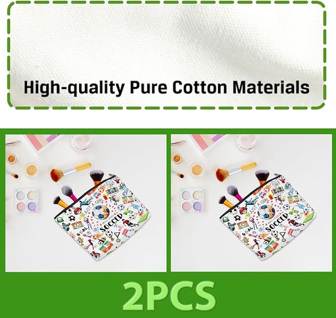 2pcs Soccer Makeup Bags for Women, Canvas Soccer Gifts Cosmetic Bag Pouch Accessories for Players Teams Stuff, Sport Team Birthday Gifts for Soccer Lovers Her Friends Women