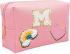 Personalized Inital Preppy Makeup Bag Set with Zipper, Monogram Waterproof Travel Cosmetic Bag for Women, Cute Preppy Patch Toiletry Bag for Traveling Outdoors, Gift Ideal for Christmas Thanksgiving