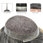 FACE MIRACLE Hair System for Men French Lace Mens Toupee Human Hair Replacement System Lace with PU Toupee for Men Male Hair Piece Wigs 7"X9" #1B60 Off Black with 60% Gray