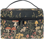 MNSRUU Makeup Bags, Vintage Wildflower Mushrooms Makeup Organizer Bags Toiletry Bag Box Travel Cosmetic Bag Make Up Train Case for Women Teen Girl Ladies