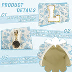 Personalized Quilted Cosmetic Bag, Puffy Monogrammed Christmas Birthday Gifts for Women & Girls, Cute initial Floral Makeup Bag Puffer Coquette Bag, Aesthetic Travel Toiletry Zipper Pouch(Blue,L)