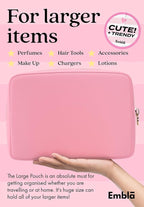 Embla Makeup Bag Travel Cosmetics Pouch and Toiletry Bag, Nylon Zipper Pouch Purse, Cute Make Up Organizer Storage Tote for Women Girls, Travel Skincare Case, Large Makeup Bags, Flamingo Pink
