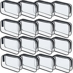 16 Pieces Clear Makeup Bags Bulk, TSA Approved Toiletry Bag for Travel, PVC Waterproof Travel Pouches Clear Pouch with Zipper for Men and Women Carry-on Travel Essentials Cosmetic Bags (Black-M)