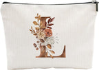 A-Z Boho Personalized Cosmetic Bag-Floral Cotton Letter Makeup Bag With Zipper-Artistic Cosmetic Bag For Travel-Bride,Birthday Gift For Women Daughter Friends-Women Makeup Organizer-A12