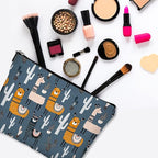 Cute Makeup Bag for Purse Canvas Waterproof Funny Cosmetic Bags for Women Zipper Travel Toiletry Pouch-Alpaca Makeup Bags-Grey