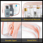 16 Pieces Clear Makeup Bags Bulk, TSA Approved Toiletry Bag for Travel, PVC Waterproof Travel Pouches Clear Pouch with Zipper for Men and Women Carry-on Travel Essentials Cosmetic Bags (Peach Pink-M)