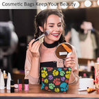 Woman Makeup Bag Dog Paw, Rainbow Doodle Paw Prints Cat Footprint Makeup Bags Travel Cosmetic Bags Toiletry Makeup Organizer Pencil Pouch Make Up Cosmetic Bag For Owners Lady Birthday Gifts