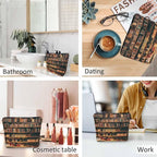 Vintage Library Bookshelf Makeup Bag for Purse, Travel Toiletry Pouch, Cosmetic Organizer, Old Books Pattern Flax Pencil Case for Men and Women