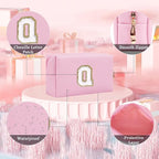 Small Personalized Letter Makeup Bag, Cute PU Leather Chenille Letters Cosmetic Bag Travel Makeup Pouch, Preppy Travel Organizer Zipper Pouch for Women&Girls（Pink-Q）