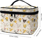 Chicken Yellow Rose Pattern Travel Makeup Bag for Women Large Capacity Cosmetic Bags with Zipper and Handle Make Up Tote Bags Organizer Portable Toiletry Bags