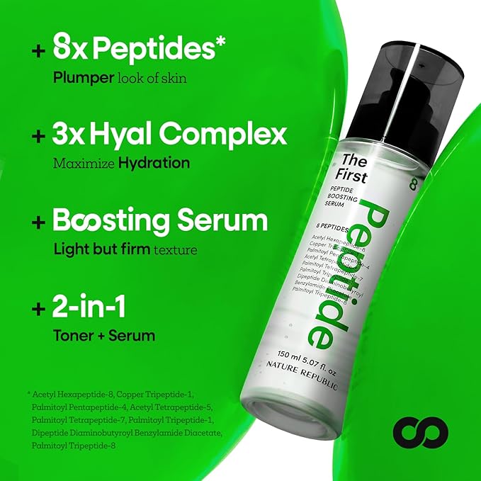 Nature Republic The First Peptide Boosting Serum – Niacinamide, Hyaluronic Acid, Hydrating & Firming Facial Serum, for Uneven Skin Tone, Korean Skincare, 150ml / 5.07 fl oz