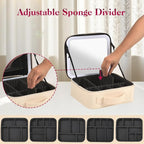 Travel Makeup Bag With LED Mirror,Cosmetic Train Case with 3 Color Setting,Cosmetic Makeup Organizer Bag with Adjustable Dividers,Portable Make up Box with Make up Brushes Holder Storage（Beige）