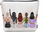 Women Cosmetic Bag Best Friends, Pretty Women Soul Sisters Cute Makeup Bag For Purse Cosmetic Travel Bag For Toiletries Makeup Storage Bag Flax Skincare Bag Make Up Pouch Bags