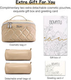 BOYATU Travel Makeup Bags for Women Cosmetic Bag: Puffy Make up Bags Set of 3 - Vegan Leather Makeup Organizer - Waterproof Large Toiletry Bag with Compartments - Travel Essentials (H-2-Khaki)