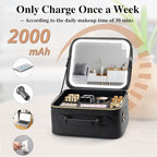 SJD Travel Makeup Bag with LED Mirror, Portable Cosmetic Case Organizer with Lighted Mirror, Waterproof Makeup Case for Cosmetic Brush Holder Storage, Black Toiletry Bag for Women Gift